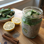 Natural Mounjaro recipe with okra, chia seeds, lemon, and cinnamon in a glass jar
