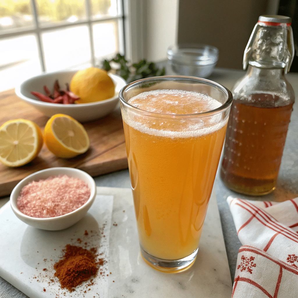 natural Mounjaro recipe for weight loss drink with lemon, pink salt, and apple cider vinegar